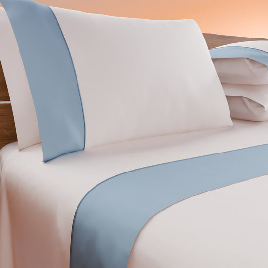 PETTI Lenzuola Tinta Unita In Raso Di Cotone Con Coda Di Topo Celeste