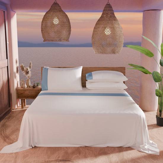 PETTI Lenzuola Tinta Unita In Raso Di Cotone Con Coda Di Topo Celeste