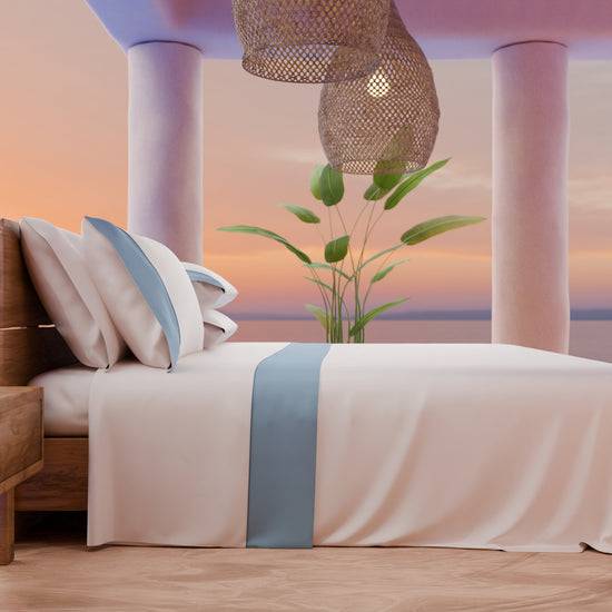 PETTI Lenzuola Tinta Unita In Raso Di Cotone Con Coda Di Topo Celeste