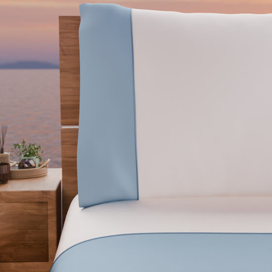 PETTI Lenzuola Tinta Unita In Raso Di Cotone Con Coda Di Topo Celeste