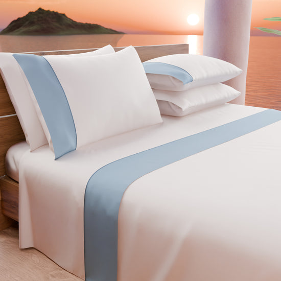 PETTI Lenzuola Tinta Unita in Raso di Cotone con Coda di Topo Celeste
