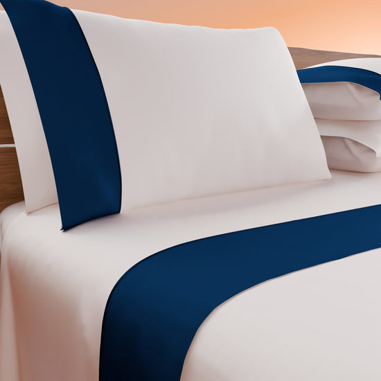 PETTI Lenzuola Tinta Unita In Raso Di Cotone Con Coda Di Topo Blu