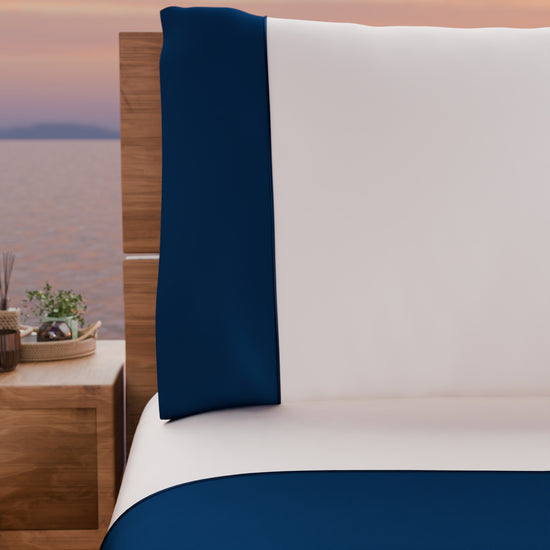PETTI Lenzuola Tinta Unita In Raso Di Cotone Con Coda Di Topo Blu