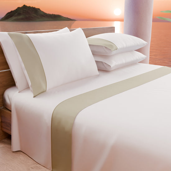 PETTI Lenzuola Tinta Unita in Raso di Cotone con Coda di Topo Beige
