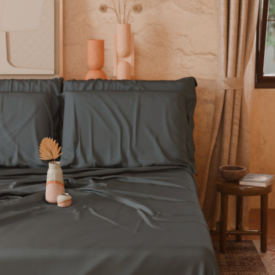 PETTI Lenzuola Tinta Unita In Raso Di Cotone Grigio Fumo