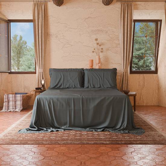 PETTI Lenzuola Tinta Unita in Raso di Cotone Grigio Fumo
