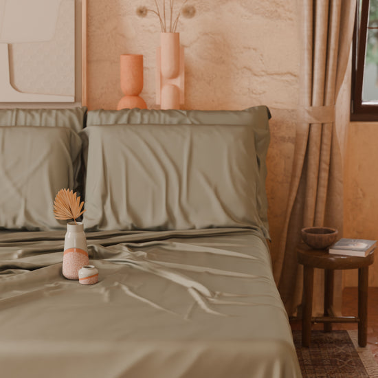 PETTI Lenzuola Tinta Unita In Raso Di Cotone Tortora