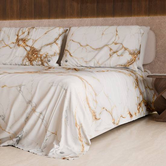PETTI Lenzuolo Copriletto E Federe Eleganti Effetto Marmo Bianco - MARBLICE