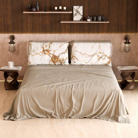 PETTI Lenzuolo Copriletto E Federe Eleganti Effetto Marmo Bianco - MARBLICE