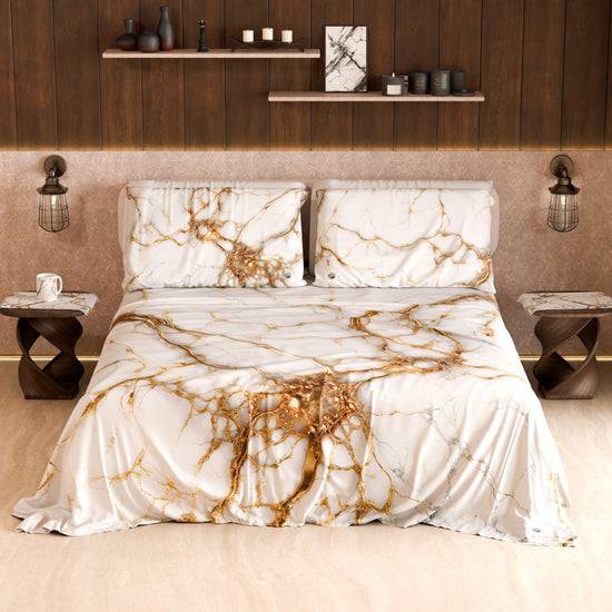 PETTI Lenzuolo Copriletto E Federe Eleganti Effetto Marmo Bianco - MARBLICE