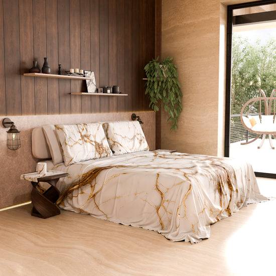 PETTI Lenzuolo Copriletto E Federe Eleganti Effetto Marmo Bianco - MARBLICE