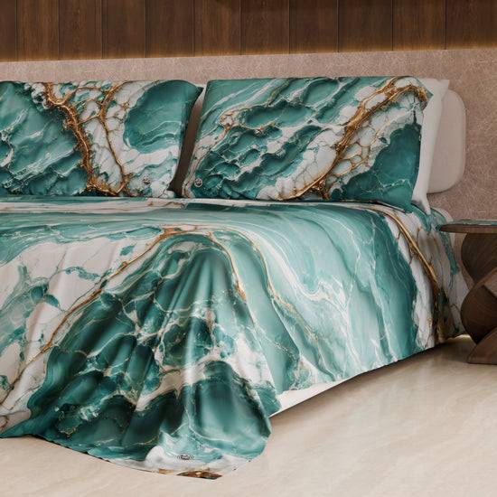 PETTI Lenzuolo Copriletto E Federe Eleganti Effetto Marmo Acquamarina - AQUATIQUE