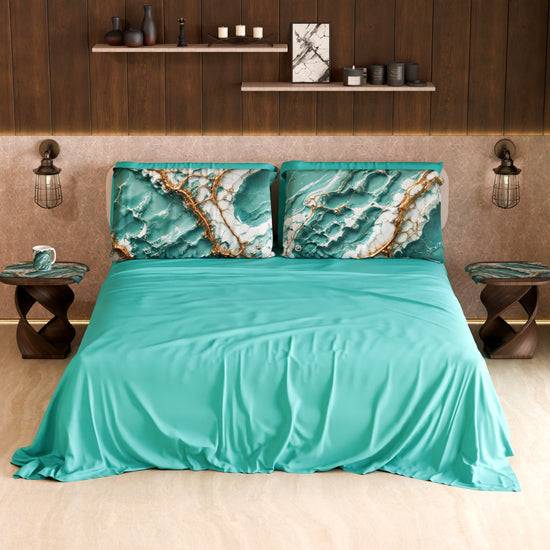 PETTI Lenzuolo Copriletto E Federe Eleganti Effetto Marmo Acquamarina - AQUATIQUE
