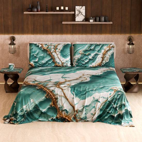 PETTI Lenzuolo Copriletto E Federe Eleganti Effetto Marmo Acquamarina - AQUATIQUE