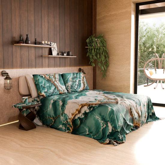 PETTI Lenzuolo Copriletto E Federe Eleganti Effetto Marmo Acquamarina - AQUATIQUE