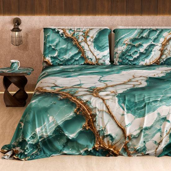 PETTI Lenzuolo Copriletto e Federe Eleganti Effetto Marmo Acquamarina - AQUATIQUE