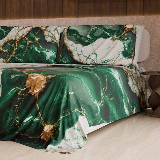 PETTI Lenzuolo Copriletto E Federe Eleganti Effetto Marmo Smeraldo - ESMERAUR