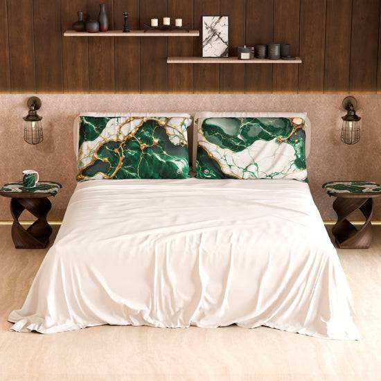 PETTI Lenzuolo Copriletto E Federe Eleganti Effetto Marmo Smeraldo - ESMERAUR