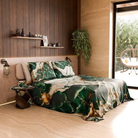 PETTI Lenzuolo Copriletto E Federe Eleganti Effetto Marmo Smeraldo - ESMERAUR