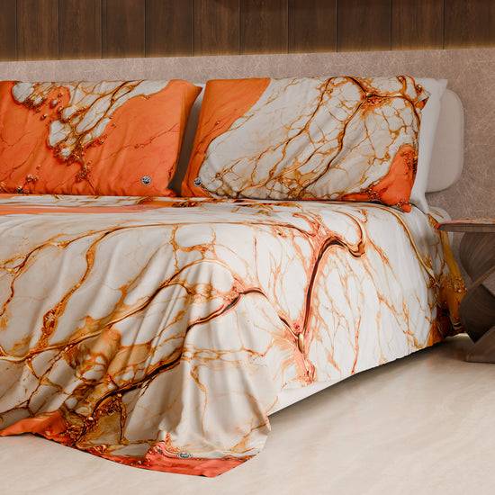PETTI Lenzuolo Copriletto E Federe Eleganti Effetto Marmo Arancione - AURANGE