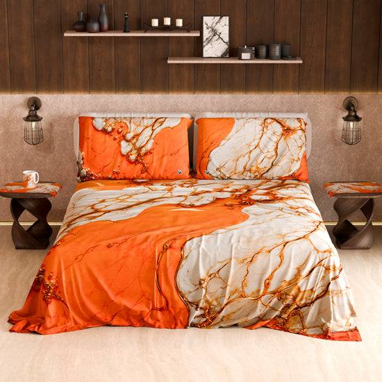 PETTI Lenzuolo Copriletto E Federe Eleganti Effetto Marmo Arancione - AURANGE