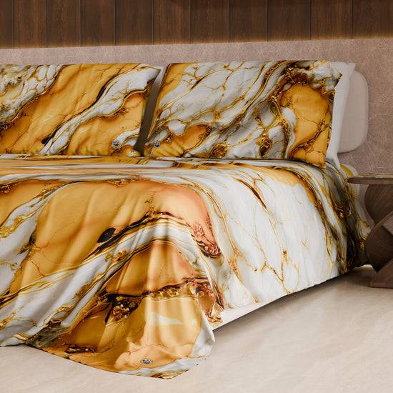 PETTI Lenzuolo Copriletto E Federe Eleganti Effetto Marmo Giallo - YELLOOOWW