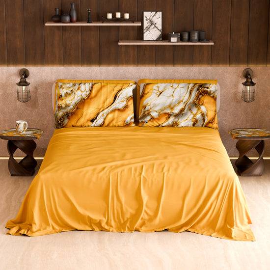 PETTI Lenzuolo Copriletto E Federe Eleganti Effetto Marmo Giallo - YELLOOOWW
