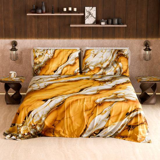 PETTI Lenzuolo Copriletto E Federe Eleganti Effetto Marmo Giallo - YELLOOOWW