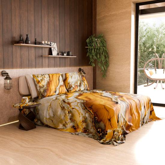 PETTI Lenzuolo Copriletto E Federe Eleganti Effetto Marmo Giallo - YELLOOOWW