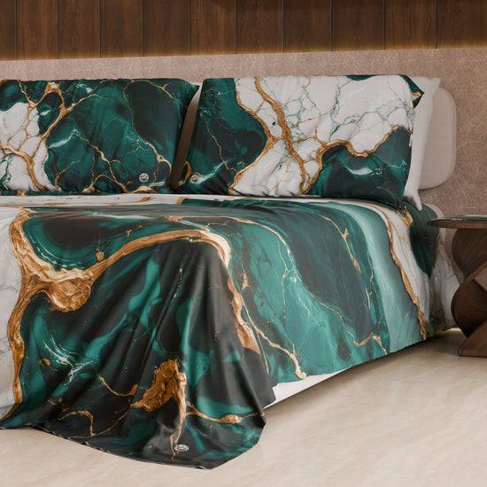 PETTI Lenzuolo Copriletto E Federe Eleganti Effetto Marmo Ottanio - TEALGEM