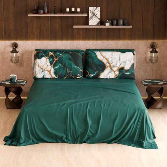 PETTI Lenzuolo Copriletto E Federe Eleganti Effetto Marmo Ottanio - TEALGEM