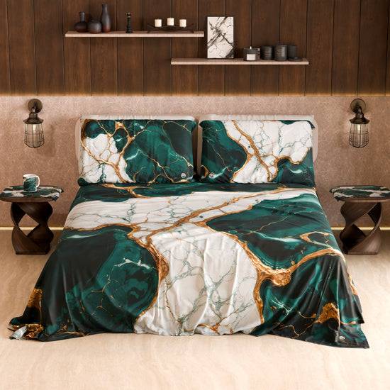 PETTI Lenzuolo Copriletto E Federe Eleganti Effetto Marmo Ottanio - TEALGEM