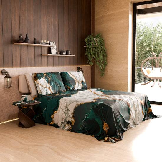 PETTI Lenzuolo Copriletto E Federe Eleganti Effetto Marmo Ottanio - TEALGEM