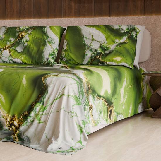 PETTI Lenzuolo Copriletto E Federe Eleganti Effetto Marmo Verde - PISTACHIUS