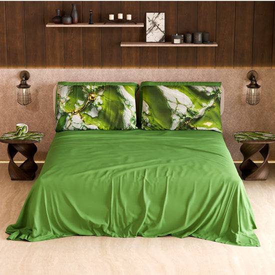 PETTI Lenzuolo Copriletto E Federe Eleganti Effetto Marmo Verde - PISTACHIUS
