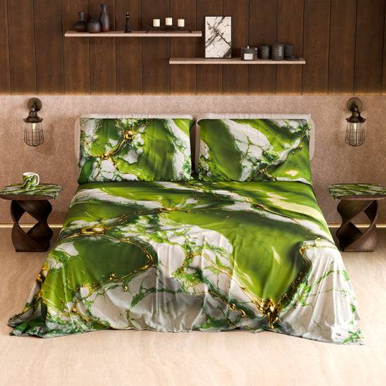 PETTI Lenzuolo Copriletto E Federe Eleganti Effetto Marmo Verde - PISTACHIUS