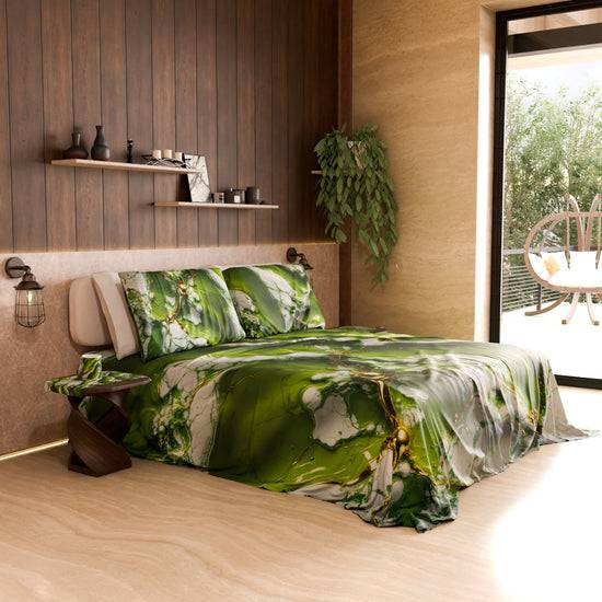 PETTI Lenzuolo Copriletto E Federe Eleganti Effetto Marmo Verde - PISTACHIUS