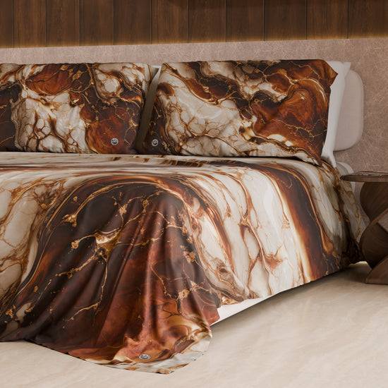 PETTI Lenzuolo Copriletto E Federe Eleganti Effetto Marmo Marrone - MOCHACCINO