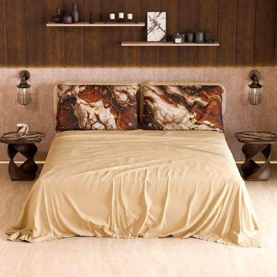 PETTI Lenzuolo Copriletto E Federe Eleganti Effetto Marmo Marrone - MOCHACCINO