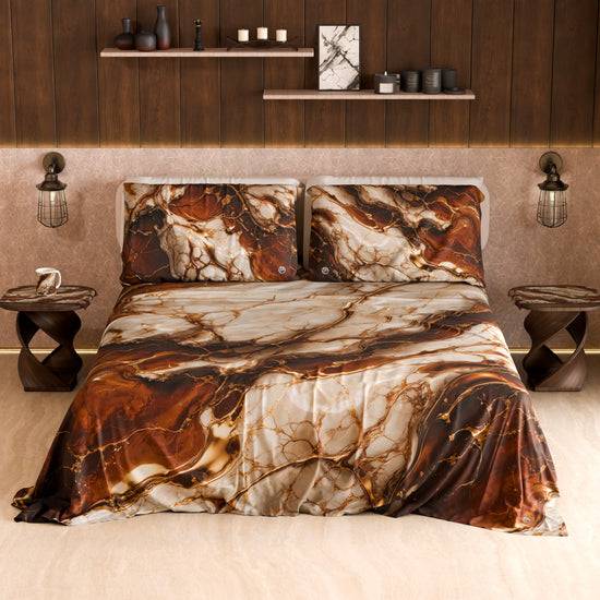 PETTI Lenzuolo Copriletto E Federe Eleganti Effetto Marmo Marrone - MOCHACCINO