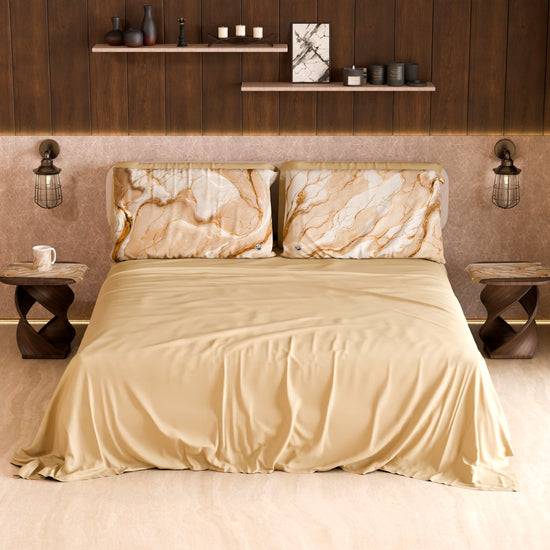 PETTI Lenzuolo Copriletto E Federe Eleganti Effetto Marmo Beige - DORACREAM