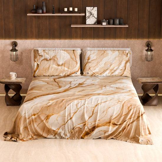 PETTI Lenzuolo Copriletto E Federe Eleganti Effetto Marmo Beige - DORACREAM
