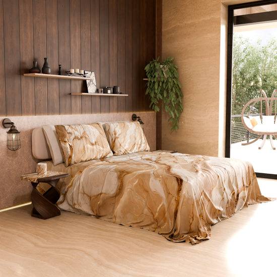 PETTI Lenzuolo Copriletto E Federe Eleganti Effetto Marmo Beige - DORACREAM