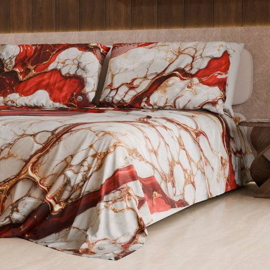 PETTI Lenzuolo Copriletto E Federe Eleganti Effetto Marmo Rosso - BLOODY
