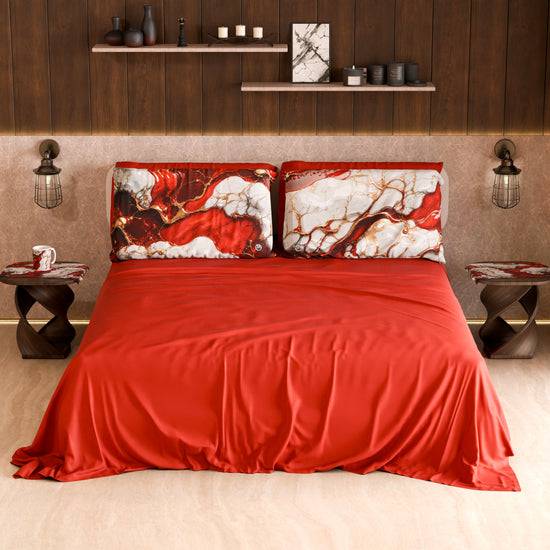 PETTI Lenzuolo Copriletto E Federe Eleganti Effetto Marmo Rosso - BLOODY