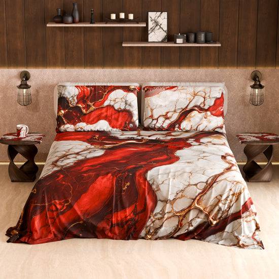 PETTI Lenzuolo Copriletto E Federe Eleganti Effetto Marmo Rosso - BLOODY