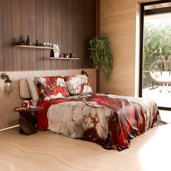 PETTI Lenzuolo Copriletto E Federe Eleganti Effetto Marmo Rosso - BLOODY