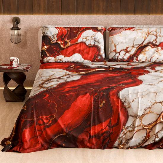 PETTI Lenzuolo Copriletto e Federe Eleganti Effetto Marmo Rosso - BLOODY