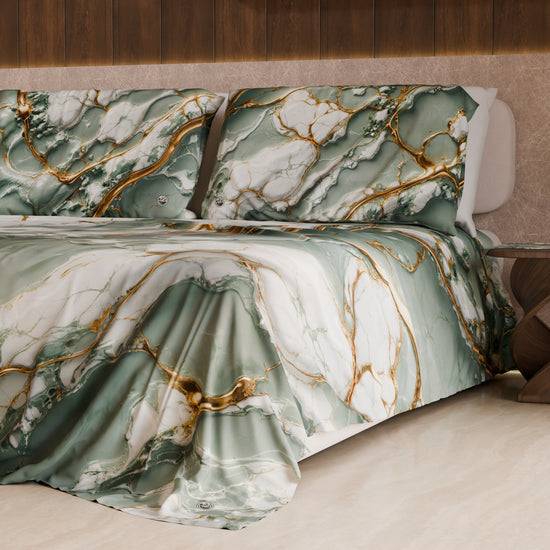 PETTI Lenzuolo Copriletto E Federe Eleganti Effetto Marmo Salvia - SALVOR