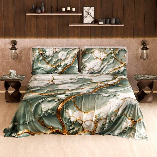 PETTI Lenzuolo Copriletto E Federe Eleganti Effetto Marmo Salvia - SALVOR